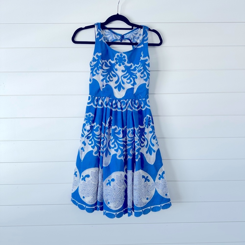 Tracy Reese Blue Dress with White Lace Detail
